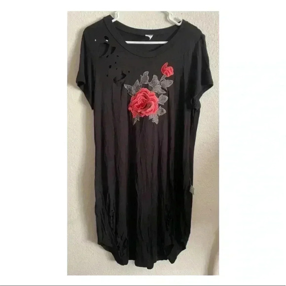🆕Black Hollows Out T-Shirt Dress 3D Rose 2X🆕 - Picture 3 of 13